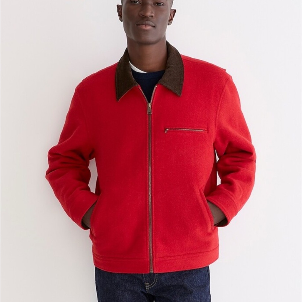 J Crew Wallace & Barnes Wool blend Workwear Jacket. Red with brown collar.